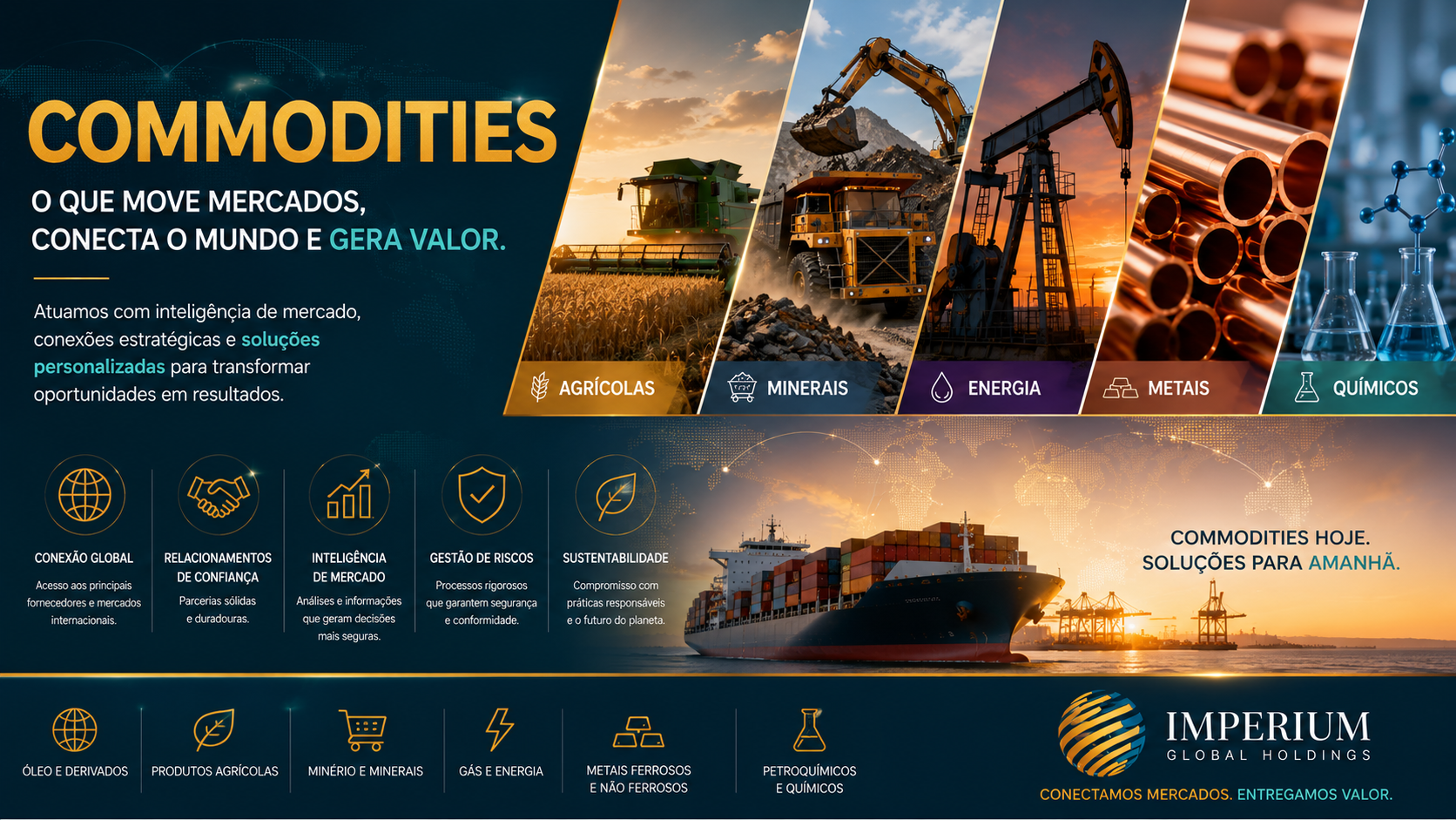 Commodities — agrícolas, minerais, energia, metais e químicos